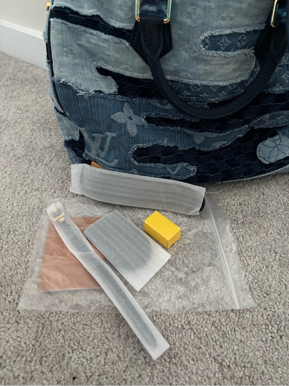 Luxury Denim Patchwork Travel Tote Bag - Blue